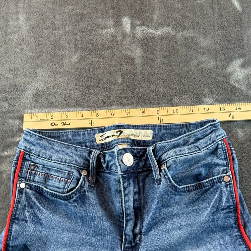Seven‎ 7 Women's Jeans Size 4 Mid Rise Ankle Skinny Red Trim Raw Hem Distressed